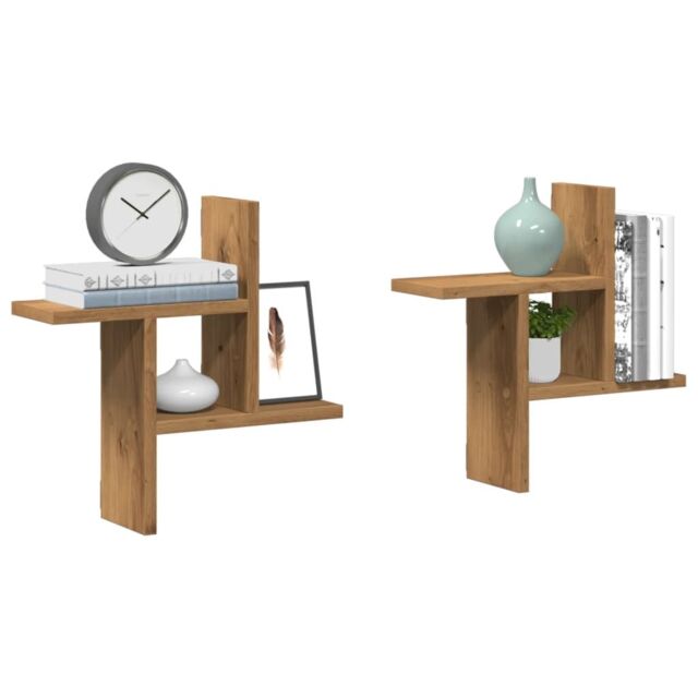 Berkfield Home Wall Shelves 2 pcs Artisian Oak 38x12x38 cm Engineered Wood in Brown - Size: 38 x 12 x 38 cm - image 1