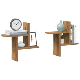 Berkfield Home Wall Shelves 2 pcs Artisian Oak 38x12x38 cm Engineered Wood in Brown - Size: 38 x 12 x 38 cm - thumbnail 1