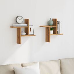 Berkfield Home Wall Shelves 2 pcs Artisian Oak 38x12x38 cm Engineered Wood in Brown - Size: 38 x 12 x 38 cm - thumbnail 3