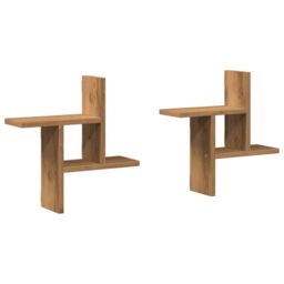 Berkfield Home Wall Shelves 2 pcs Artisian Oak 38x12x38 cm Engineered Wood in Brown - Size: 38 x 12 x 38 cm - thumbnail 2