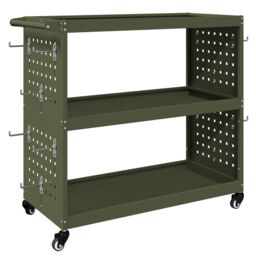 Berkfield Home Tool Trolley with Shelf with Wheel Olive green Medium Powder-coated steel - thumbnail 7