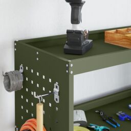 Berkfield Home Tool Trolley with Shelf with Wheel Olive green Medium Powder-coated steel - thumbnail 4