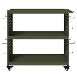 Berkfield Home Tool Trolley with Shelf with Wheel Olive green Medium Powder-coated steel - thumbnail 5