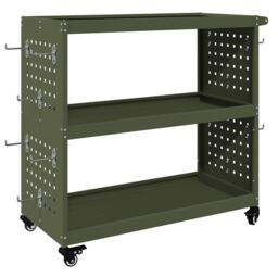 Berkfield Home Tool Trolley with Shelf with Wheel Olive green Medium Powder-coated steel - thumbnail 2