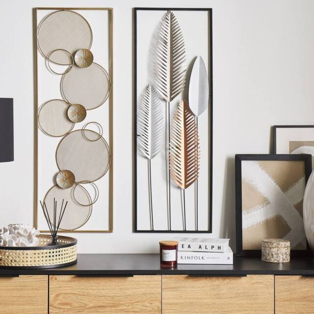 Wyld and Coco Feather Wall Art Silver and Gold Metal Decor Rectangular Modern Wall - image 1