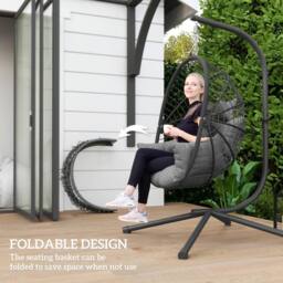 OUTSUNNY Hanging Swing Chair with Thick Cushion, Rope Structure Patio Hanging Chair, Grey - thumbnail 6