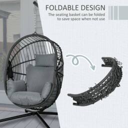 OUTSUNNY Hanging Swing Chair with Thick Cushion, Rope Structure Patio Hanging Chair, Grey - thumbnail 5