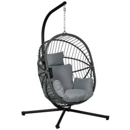 OUTSUNNY Hanging Swing Chair with Thick Cushion, Rope Structure Patio Hanging Chair, Grey - thumbnail 2