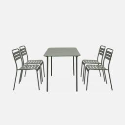 sweeek 4-seater Rectangular Steel Garden Table With 4 Chairs in Khaki - thumbnail 2