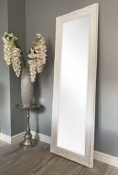 Downton Interiors Antique Style Plain White Tall Ornate Dressing Wall Mirror with Bevelled Glass 142cm - thumbnail 2