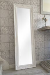 Downton Interiors Antique Style Plain White Tall Ornate Dressing Wall Mirror with Bevelled Glass 142cm - thumbnail 1
