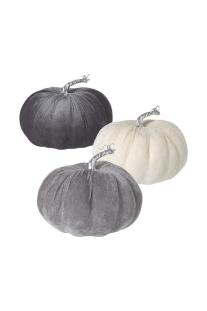 Garden Greatness Set Of 3 Mixed Velvet Pumpkins in Grey - Size: 3 Pack