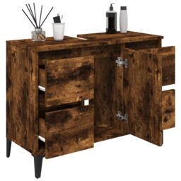 Berkfield Home Sink Cabinet Smoked Oak 80x33x60 cm Engineered Wood in Brown - Size: 80 x 33 x 60 cm - thumbnail 4
