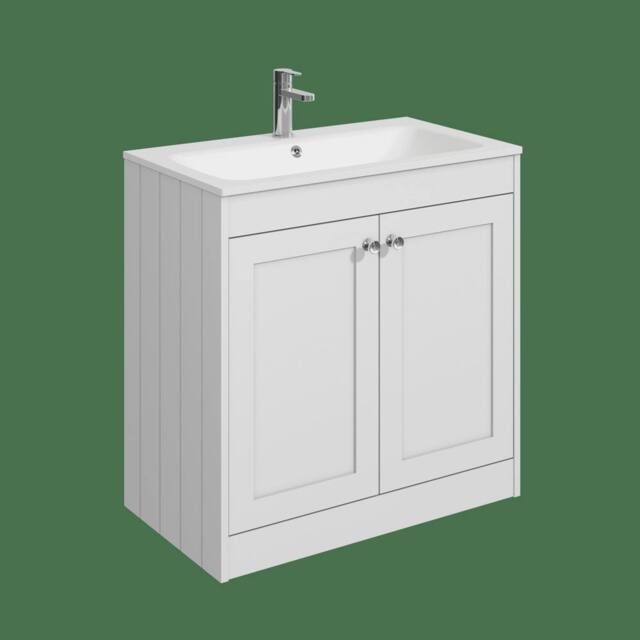 Balterley 800mm Floor Standing 2 Door Unit & Stone Basin 1 Tap Hole, Satin White - image 1