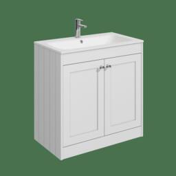 Balterley 800mm Floor Standing 2 Door Unit & Stone Basin 1 Tap Hole, Satin White - thumbnail 1