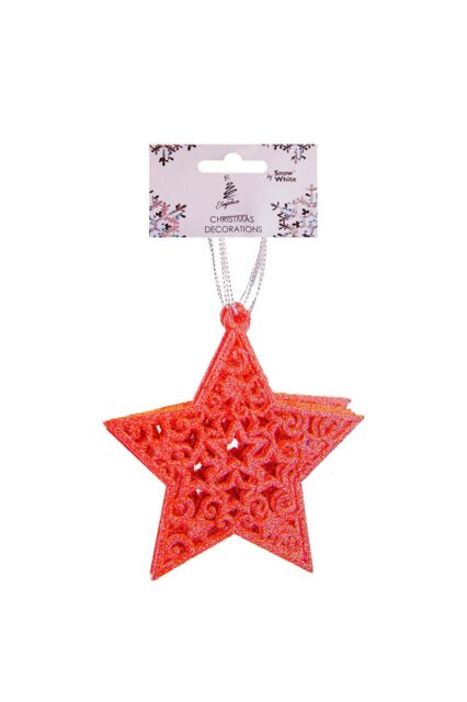 VFM e-Store Christmas Tree Decoration Glitter Star Ornament X 6 18. 5x9. 5x1. 5cm in Red - image 1