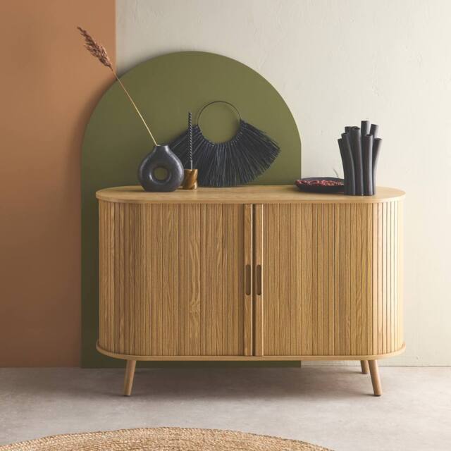 sweeek 120cm scandi-style sideboard with 2 sliding doors in Beige - image 1