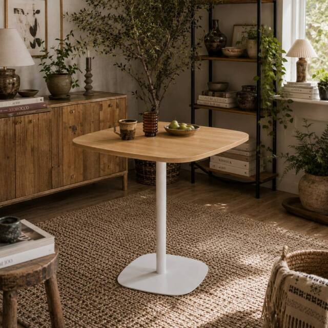 Wyld Haus Levadi 60cm Square Dining Table Natural Wood Veneer Top White Steel - image 1