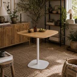 Wyld Haus Levadi 60cm Square Dining Table Natural Wood Veneer Top White Steel - thumbnail 1