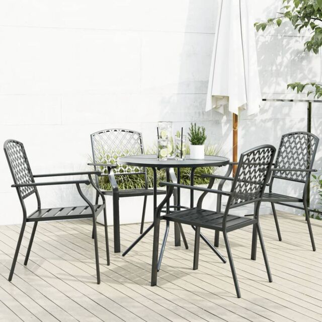 Berkfield Home Stackable Garden Chair Set 5 pcs Anthracite Powder-coated Steel in Black - image 1