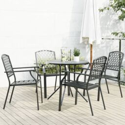 Berkfield Home Stackable Garden Chair Set 5 pcs Anthracite Powder-coated Steel in Black - thumbnail 1