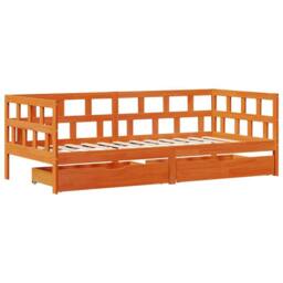 Berkfield Home Daybed with Drawers without Mattress Wax Brown 90x200 cm Solid Wood - thumbnail 3