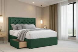 "Chester & Oakley Valencia Plush Divan Bed Base 2 Drawers Same Side - 26"" Headboard in Emerald - Size: King"