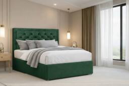 "Chester & Oakley Valencia Plush Divan Bed Base 2 Drawers Same Side - 26"" Headboard in Emerald - Size: King" - thumbnail 3