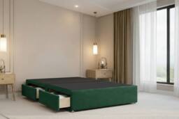 "Chester & Oakley Valencia Plush Divan Bed Base 2 Drawers Same Side - 26"" Headboard in Emerald - Size: King" - thumbnail 4