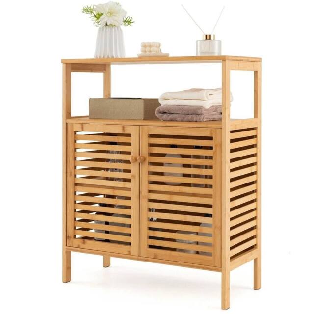 VOGREX Bamboo Double-Door Bathroom Floor Storage Cabinet in Natural - image 1