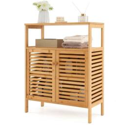 VOGREX Bamboo Double-Door Bathroom Floor Storage Cabinet in Natural