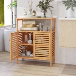 VOGREX Bamboo Double-Door Bathroom Floor Storage Cabinet in Natural - thumbnail 3