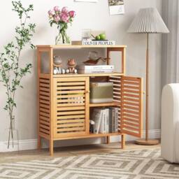 VOGREX Bamboo Double-Door Bathroom Floor Storage Cabinet in Natural - thumbnail 5