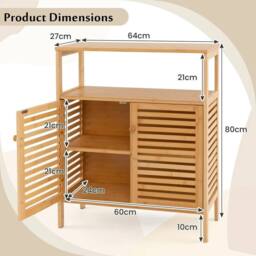 VOGREX Bamboo Double-Door Bathroom Floor Storage Cabinet in Natural - thumbnail 2