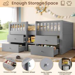 Matteo Low Loft Bed - Solid Wood & Storage - Single - Grey - thumbnail 8