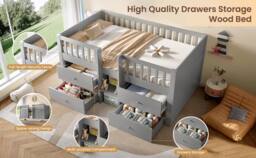 Matteo Low Loft Bed - Solid Wood & Storage - Single - Grey - thumbnail 9
