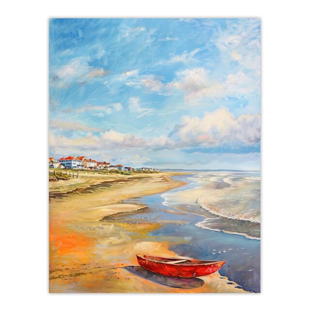 "Artery8 Seaton Carew County Durham Boat Seaside Painting Wall Art Print in Blue - Size: W12"" x H16""" - image 1
