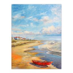 "Artery8 Seaton Carew County Durham Boat Seaside Painting Wall Art Print in Blue - Size: W12"" x H16""" - thumbnail 1