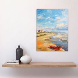 "Artery8 Seaton Carew County Durham Boat Seaside Painting Wall Art Print in Blue - Size: W12"" x H16""" - thumbnail 4