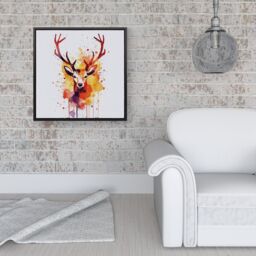 Warren Reed - Designer Watercolour Stag Face Framed Canvas in Black - Size: w40 inch x h40 inch - thumbnail 2