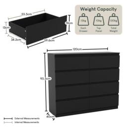 HD Designs Denver 8 Drawer Chest of Drawers Storage Bedroom Furniture in Black - thumbnail 2