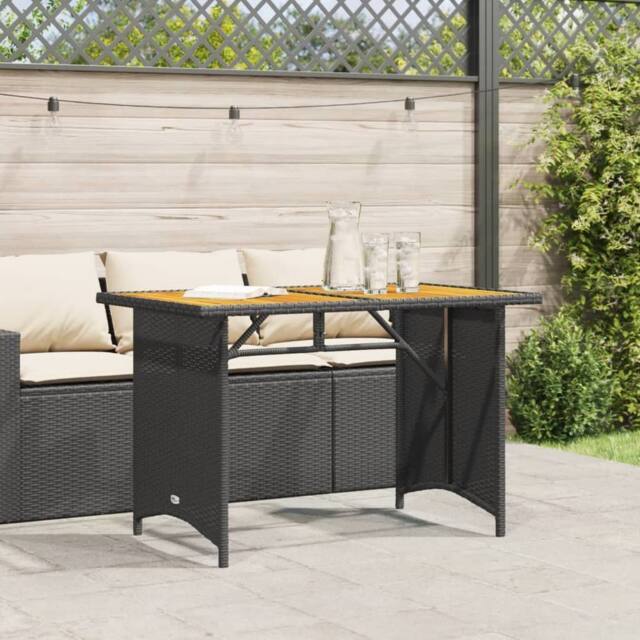 Berkfield Home Garden Table with Wooden Top Black 110x68x70 cm Poly Rattan - Size: 110 x 68 x 70 cm - image 1