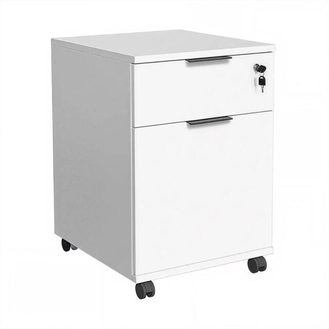 VOGREX Lockable Mobile Office Cabinet 1 Door 1 Drawer Wheels in White - image 1