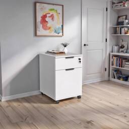 VOGREX Lockable Mobile Office Cabinet 1 Door 1 Drawer Wheels in White - thumbnail 3