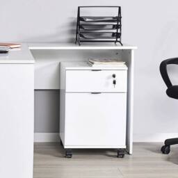 VOGREX Lockable Mobile Office Cabinet 1 Door 1 Drawer Wheels in White - thumbnail 4