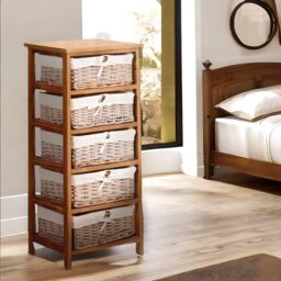 Pirlo Plush 5 Drawer Wicker Basket Storage Unit Bedroom Furniture in Brown - thumbnail 4