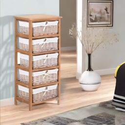 Pirlo Plush 5 Drawer Wicker Basket Storage Unit Bedroom Furniture in Brown