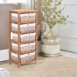 Pirlo Plush 5 Drawer Wicker Basket Storage Unit Bedroom Furniture in Brown - thumbnail 2