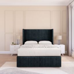 "Sloomy Melbourne Naples Bed Set, No Drawers & 54"" Wingback Headboard in Black - Size: Small Single" - thumbnail 1