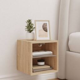 Berkfield Home TV Wall Cabinet with LED Lights Sonoma Oak 30x28.5x30 cm in Light Tan - thumbnail 4